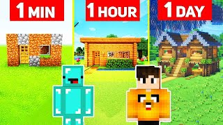 Minecraft NOOB Vs PRO : HOUSE  Building CHALLENGE (1 Minute Vs 1 Hour Vs 1 Day )