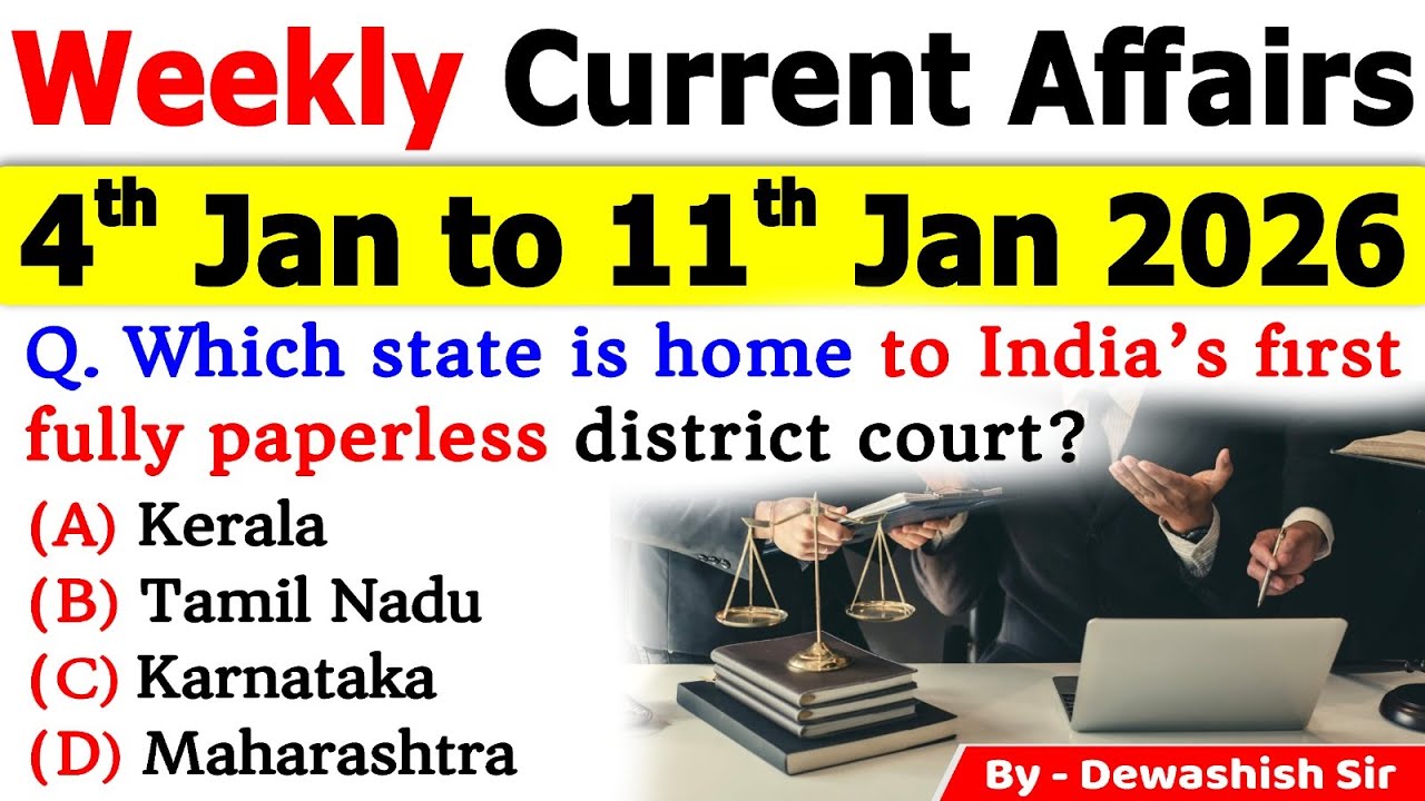 4th Jan to 11th Jan 2026 | Weekly Current Affairs MCQs | Current Affairs 2026 