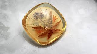 Vintage 1960s Large Dried Flower Set In Lucite Kitsch Brooch, Collectible Vintage Jewelry Jewellery