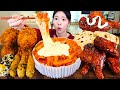 ASMR MUKBANG كاري تيوكبوكي دجاج متبل نان هندي شريحة لحم خنزير بالجبن وكيمباب 