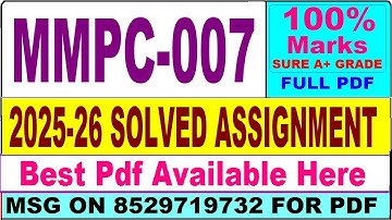 MMPC 007 solved assignment 2025-26 || mmpc 007 solved assignment 2026 in English || ignou mmpc7