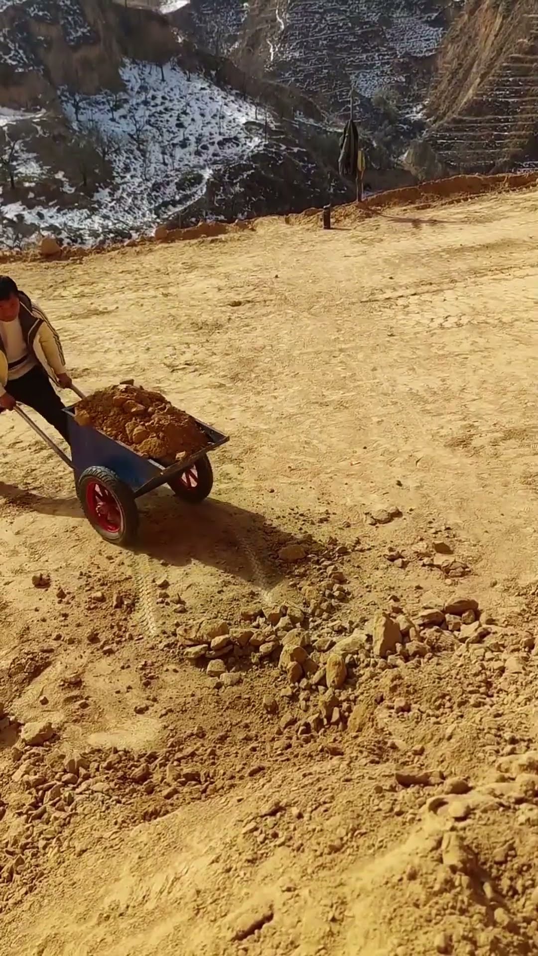 The process of digging caves in the mountains