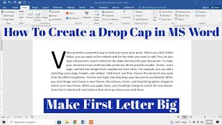 How to Create Drop Cap in MS Word | Make First letter big in Microsoft Word
