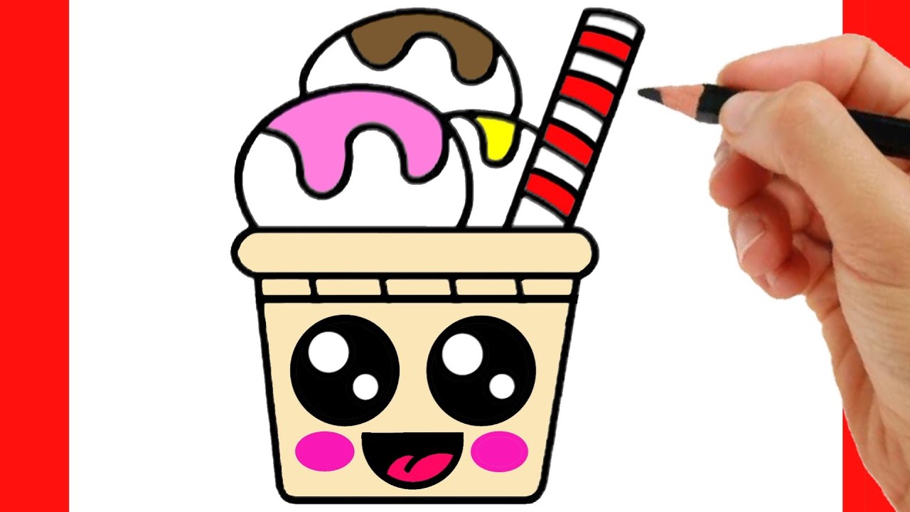 COMO DIBUJAR HELADO KAWAII PASO A PASO - Dibujos kawaii faciles - How to  draw a ICE CREAM 