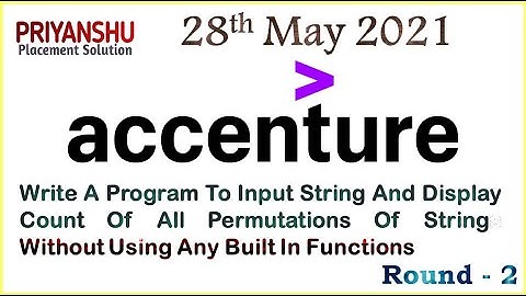 Accenture Programming Questions 28 May 2021 | String Permutation without using built in functions