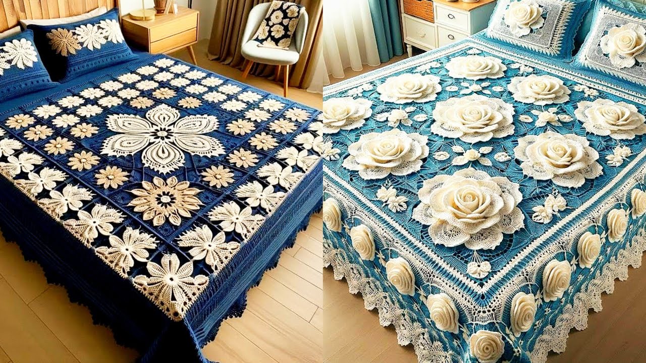 2024 Top Demanding Crochet Fancy Flower Decorative Double Bedsheets ...