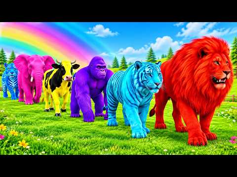 Long Slide Game with Cow Elephant Gorilla Hippopotamus Tiger 3d Animal Game Funny 3d Animals