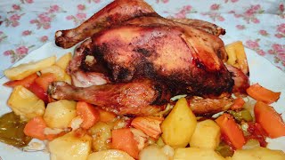 الدجاج مع الخضراوات   Chicken with vegetables in the oven