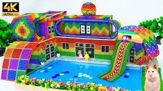 Magnet Challenge  Building Swimming Pool On Luxury Mansion With Water Slide From Magnetic Balls