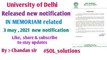 delhi university released a new notification IN MEMORIAM during these days | #SOL #Solsolutions