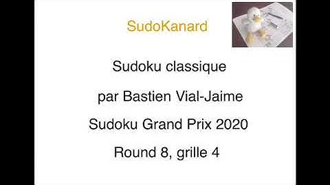 Sudoku classique, par Bastien Vial-Jaime (Sudoku Grand Prix 2020, round 8, grille 4)