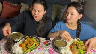 रायोको साग र (pork)सुँगुरको मासु  कालो दाल  bhat अकबरे खर्सानी mukbang