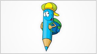 How to draw a colored pencil cartoon with school bags on their backs step by step