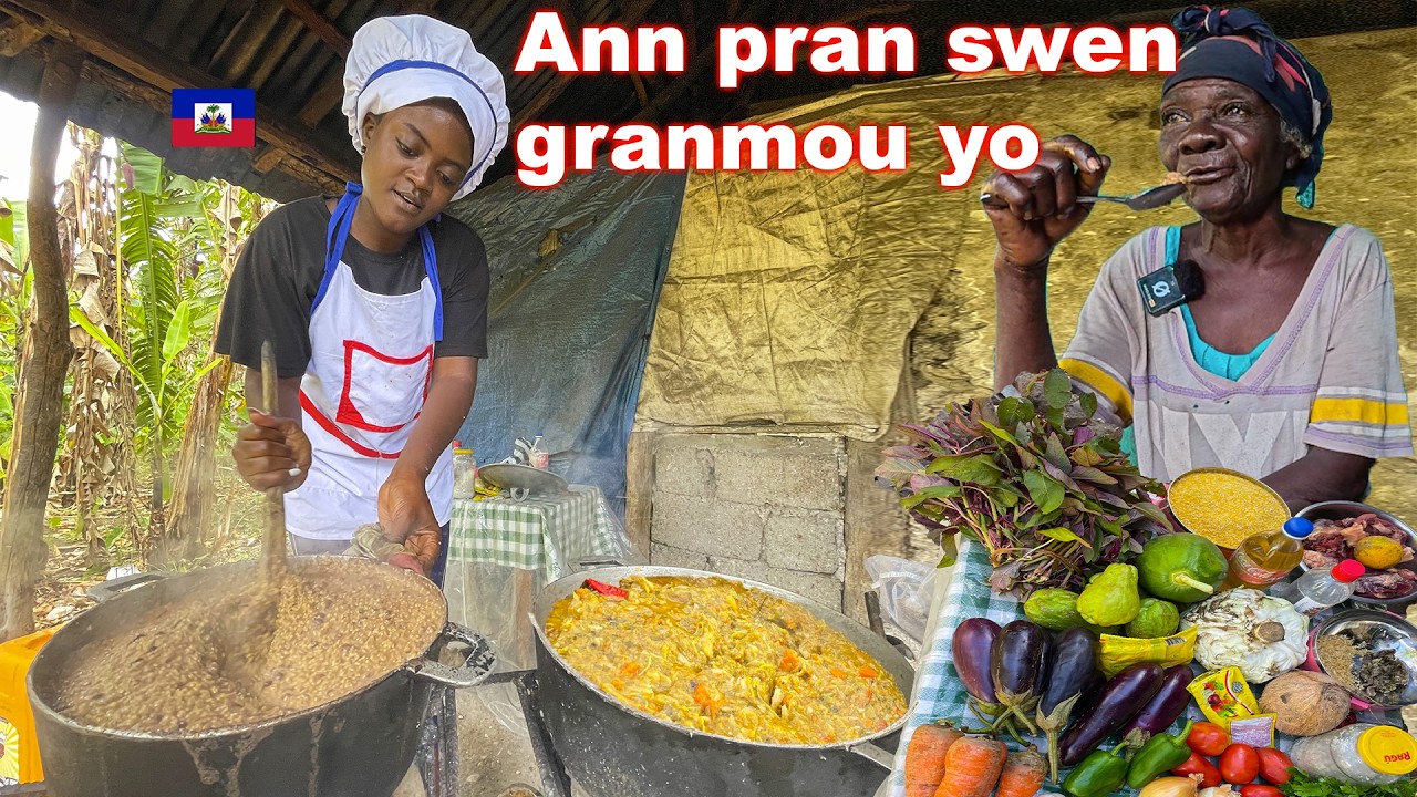 Nou prepare yon gwo chodyè mayi kole ak legim pou yon manman 80 lane kap soufri grangou ayiti