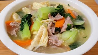 白菜仔 腐竹 粉絲 肉片湯 Cabbage, Rice noodles, bean curd skin, meat slice soup