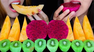 EATING RED DRAGON FRUIT, CANTALOUPE MELON, KIWIS *FRESH FRUIT EATING SOUNDS* 먹방