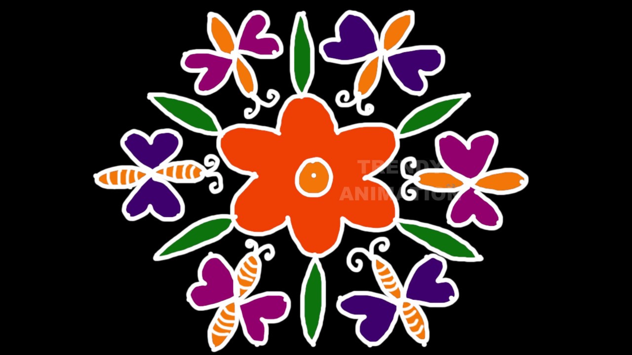 Awesome & easy butterfly rangoli design 9*5dots with colors for