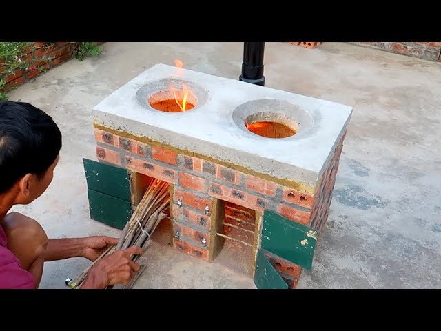 Building Simple Outdoor Smokeless Firewood Stove \ DIY traditional firewood stove
