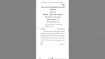 MSc 3Sem Physics Solid State Theory Question Paper 2021#msc#physics#shorts