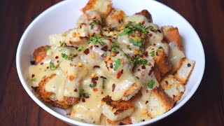 Cheesy Chilli Garlic Bread popcorn | Bread popcorn in white sauce | Quick snack recipe