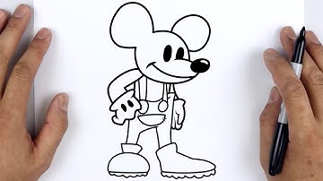 HOW TO DRAW MINUS SUICIDE MOUSE (MICKEY) | Friday Night Funkin (FNF) - Easy Step By Step Tutorial