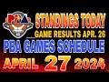 Pba standings today as of april 26 2024  pba game results  pba schedule april 27 2024