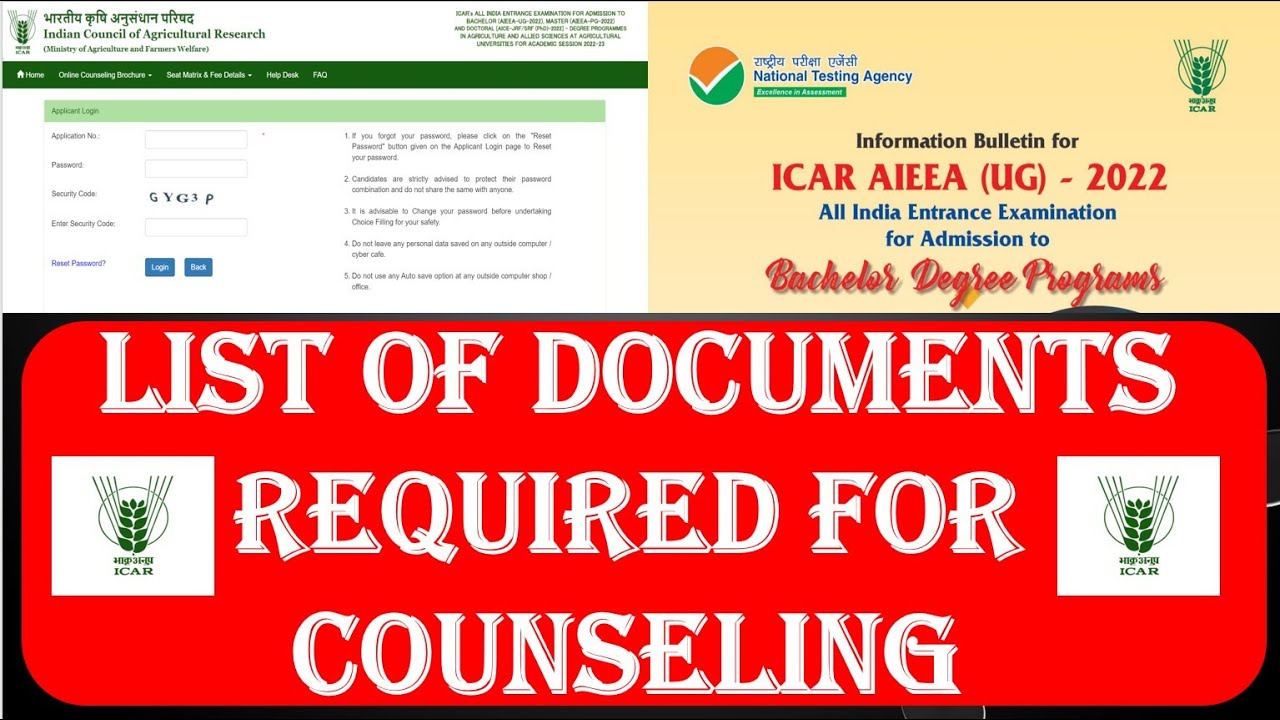 documents required for ICAR counselling 2022 | ICAR Counselling | 
