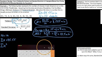P-S 3.3.3,  Finding variance and standard deviation for data, sample vs population