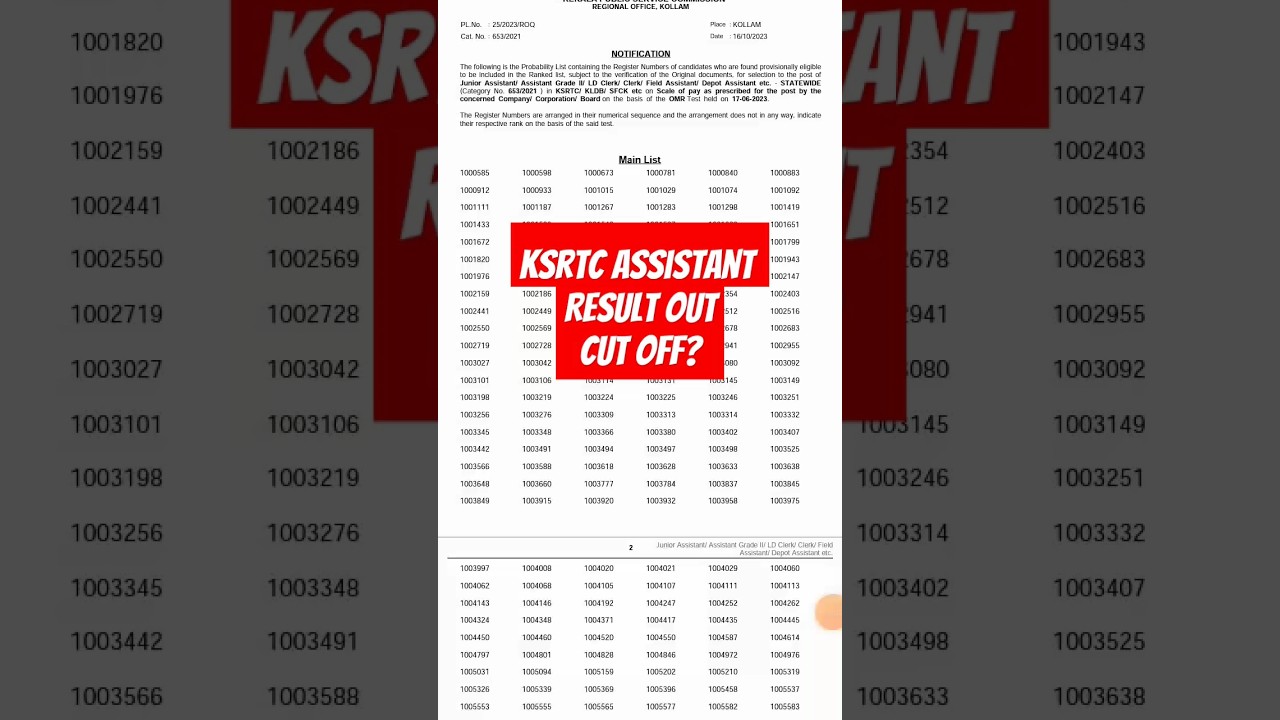 Ksrtc junior assistant result out cutoff-53.67