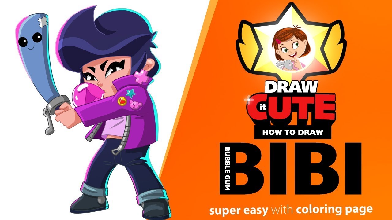 How To Draw Bubble Gum Bibi Super Easy Brawl Stars Drawing Tutorial With Coloring Page Youtube - brawl stars bibi drawing