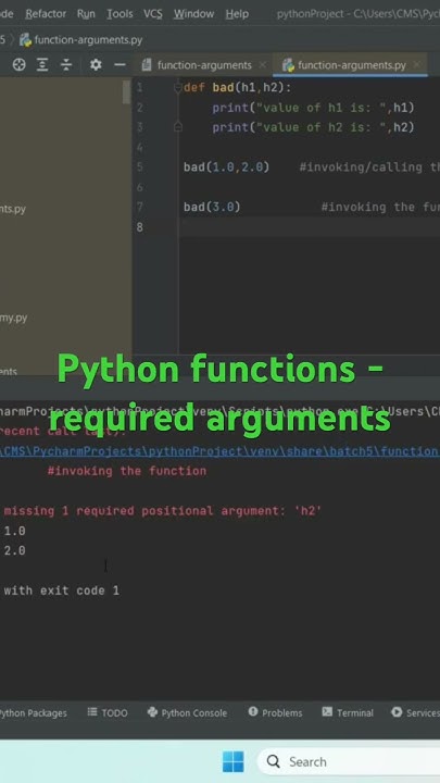 Function - required arguments - python. - YouTube