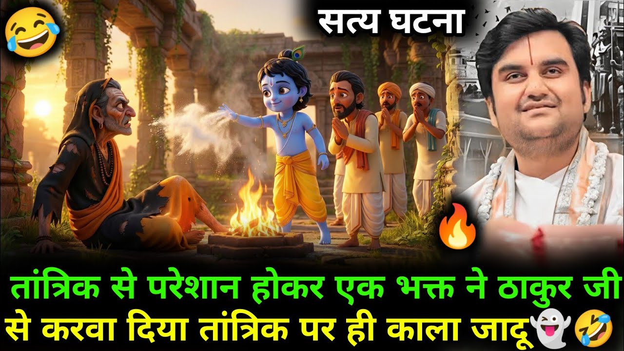 तांत्रिक से परेशान होकर एक भक्त ने ठाकुर जी से करवा दिया तांत्रिक पर ही काला जादू👻🤣 ||#indreshji 