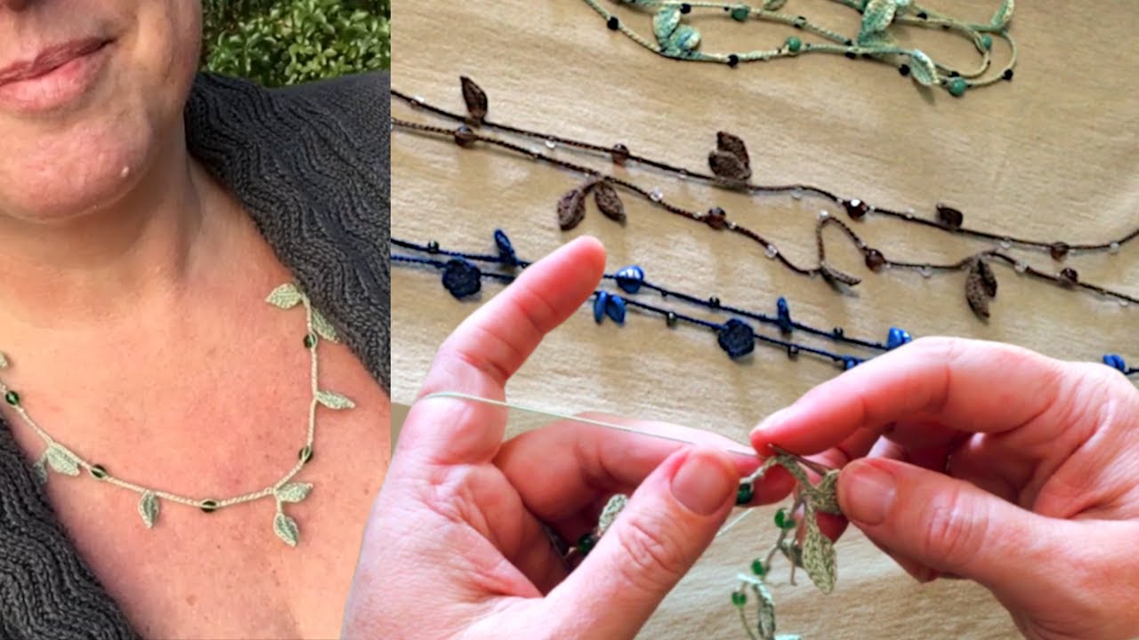 Мини-ожерелье из бисера крючком «Листья и цветы» | Пошаговое руководство