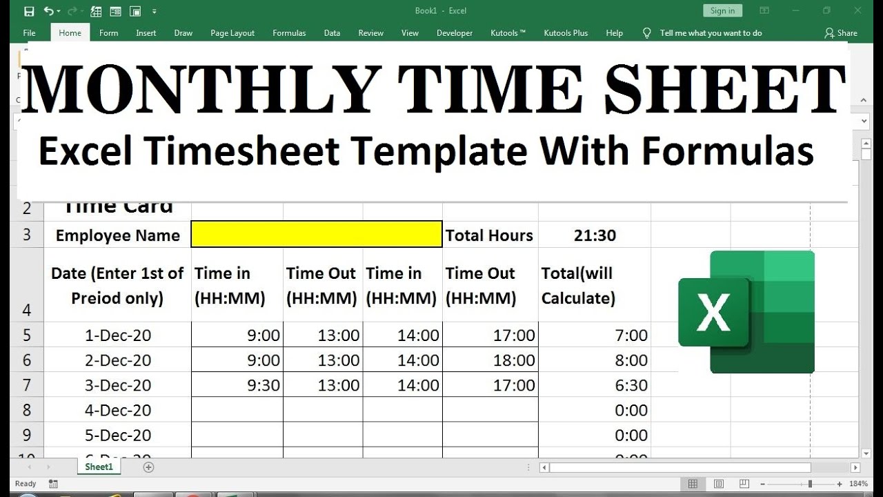 simple monthly timesheet template - YouTube