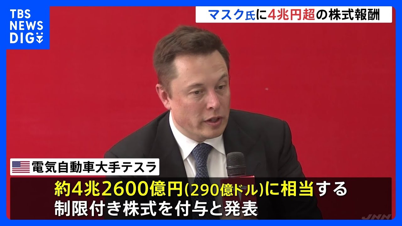 テスラがイーロン・マスク氏に4兆2600億円相当の株式報酬　CEO2年継続などが条件｜TBS NEWS DIG