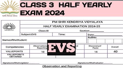 Class- 3 Evs  Half Yearly Exam Questions Paper/Term- 1 Session 2024-25/ Mid term Questions Paper