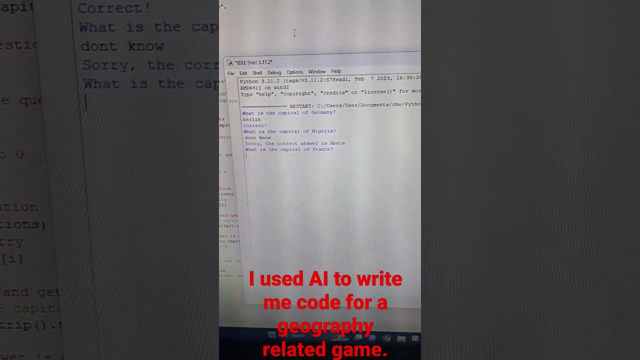 I used AI to write me code for a geography related game. #ai #chatgpt #virul #code #coding #python