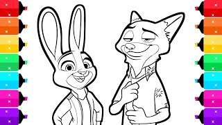 Coloring Nick Wilde and Judy Hopps from Zootopia 2 Coloring Pages