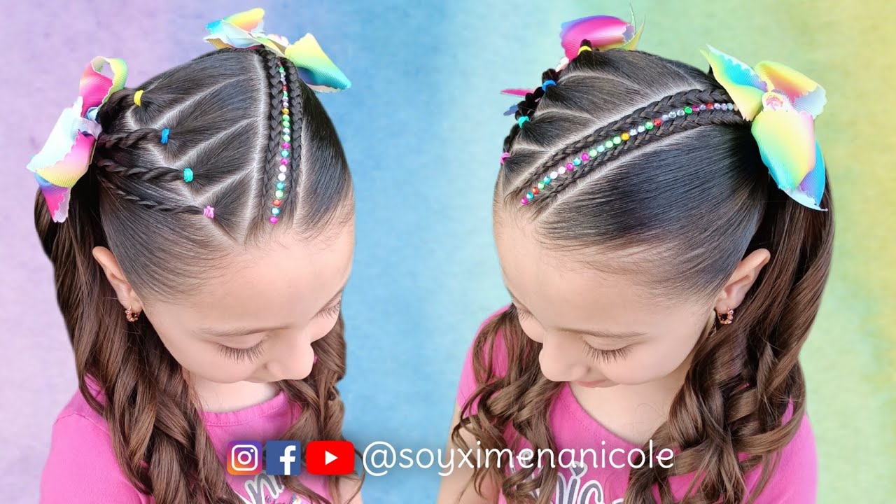 PEINADO PARA NIÑAS CON DOS COLETAS (Ligas & trenzas) ✨🌈 1/2 💖
