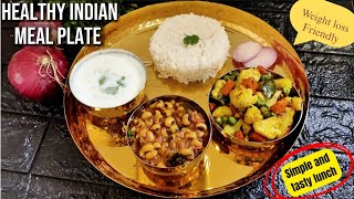 Healthy Indian Meal Plate for Weight Loss| Black-Eyed Beans Curry & Veg Stir Fry + Simple Tasty Rice