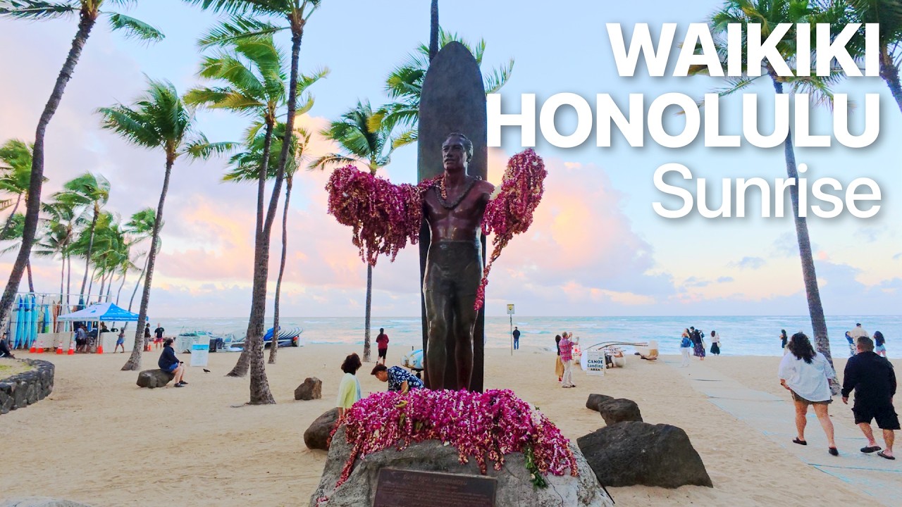 Sunrise Walk in Waikiki | Honolulu Downtown, Oahu, Hawaii | 4K