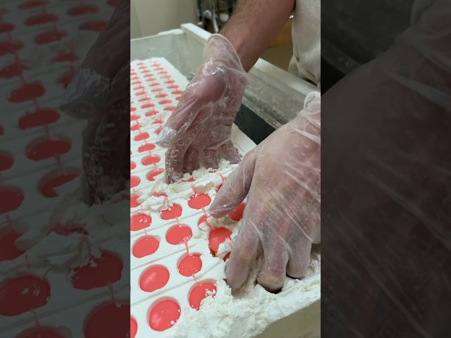 ASMR chocolate covering pink cream candy