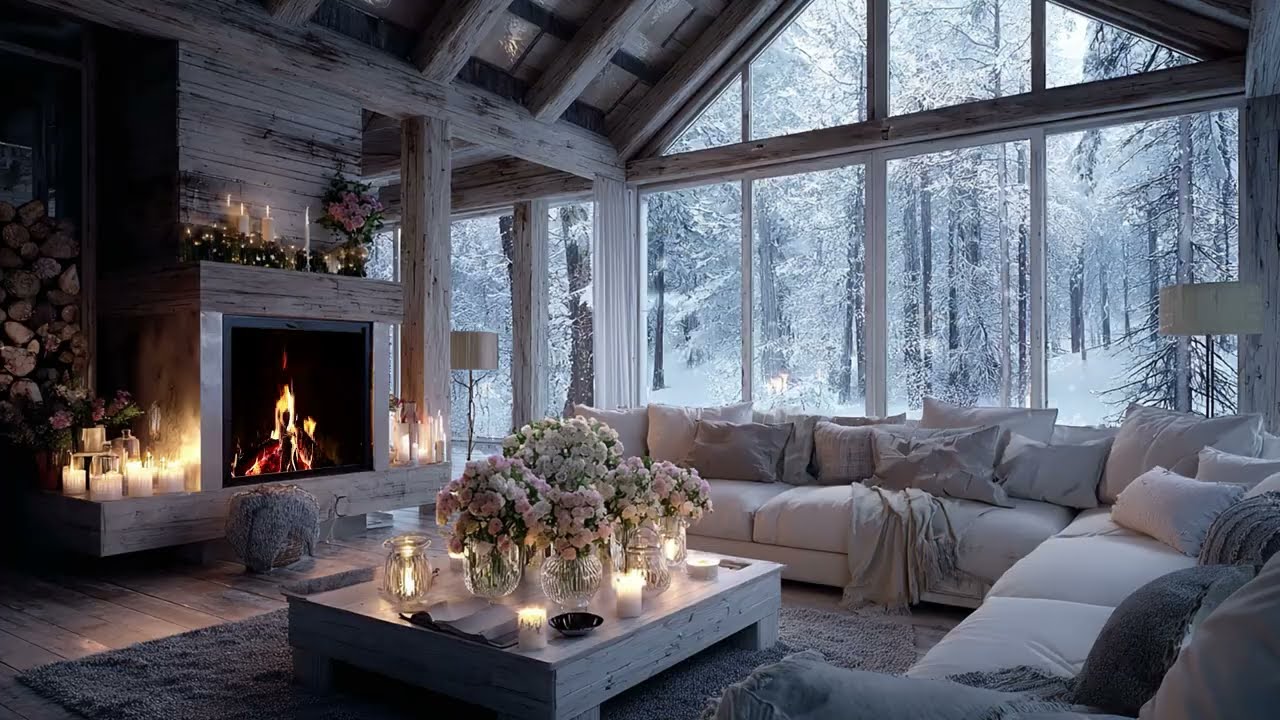 Slow Piano Music With Snowfall And Fireplace For Calm Winter Nights And Stress Relief
