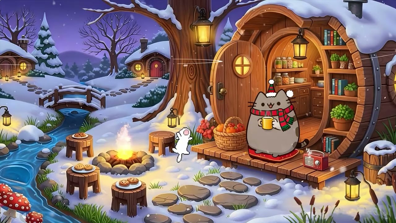 Pusheen's Christmas Coffee Nook 🔥 Soft Lofi Beats to Relax & Unwind 🎁 Cozy Lofi with Christmas Vibes
