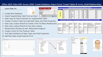 Office 2016 Video #39: Access 2016: Create Database, Tables & Relationships, Import Excel Table too