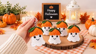 🎃👻 Crochet Halloween Ghost Keychain | Cute Pumpkin Hat Ghost👻🎃#HalloweenCrochet #Pumpkin