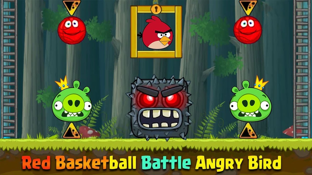 Red basket Ball & Angry bird Balls Fights The Big Piggy Boss.