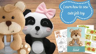 Felt Teddy and Panda PDF Sewing PATTERN - DIY hand sewing bear ornament, how to sew, feltro