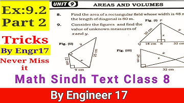 Exercise 9.2 b| Chapter 9 | Pythagoras theorem فيثا غورث سنڌي | Class 8 Maths  in Sindhi|Pythagorean