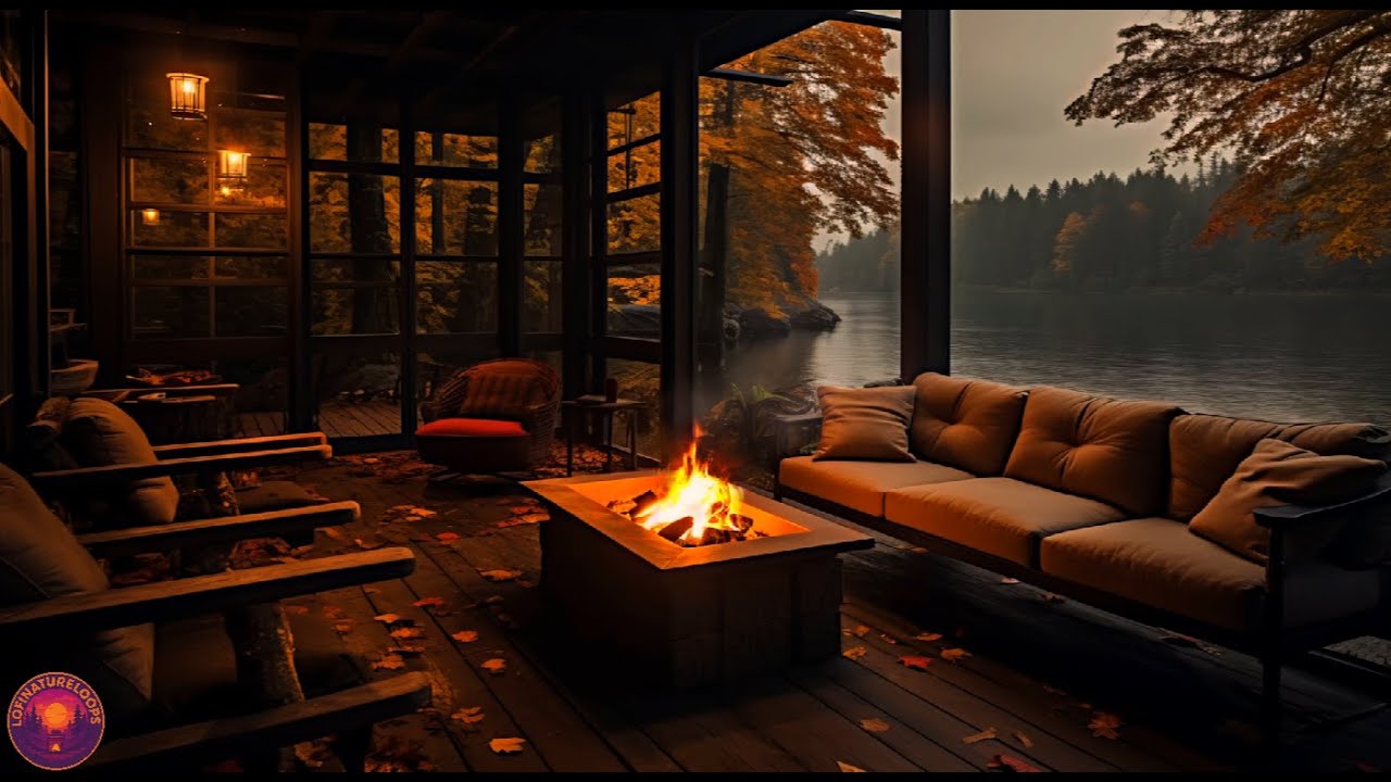 Cozy Lakeside Cabin Fireplace 🔥 Autumn Night Ambience for Sleep ...